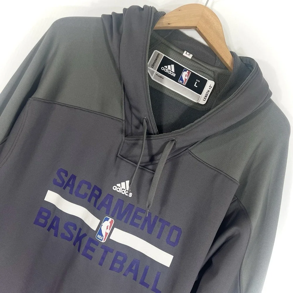 Adidas NBA Player Issued Sacramento Kings Hoodie Mens Sz Large +2 Climawarm Gray